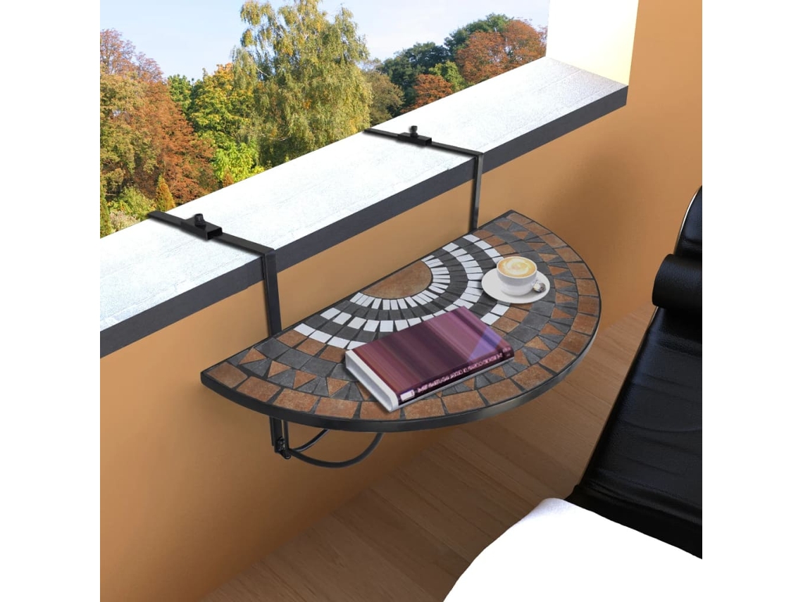 Vidaxl Mesa De Varanda Suspensa Mosaico Terracota E Branco