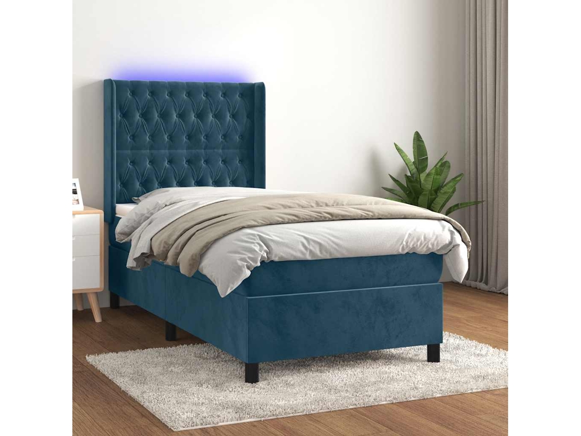 Vidaxl Cama Box Spring C/ Colchão/led 80x200 Cm Veludo Azul-escuro
