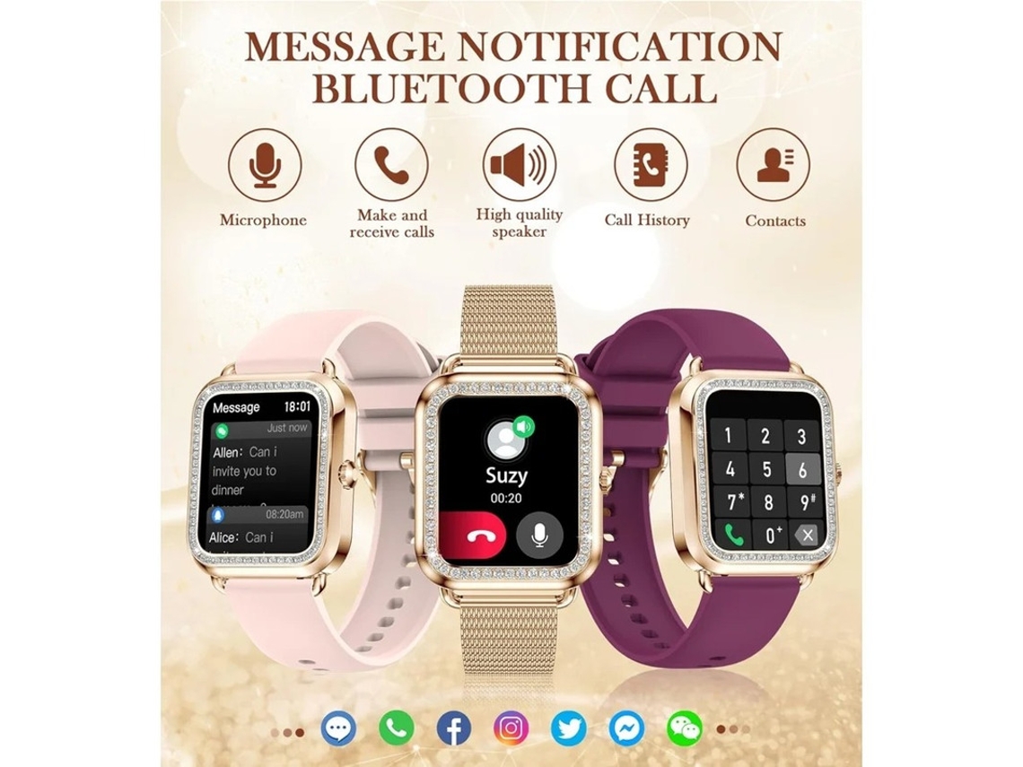 Relógio inteligente Bluetooth feminino Bestvite, tela sensível ao toque HD de 1,6 polegadas, monitor de frequência cardíaca e sono, suporte para chamadas e bate-papos por voz.