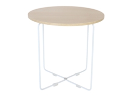 Mesa Lateral Escandinava Com Tampo Madeira Clara E Metal Branco