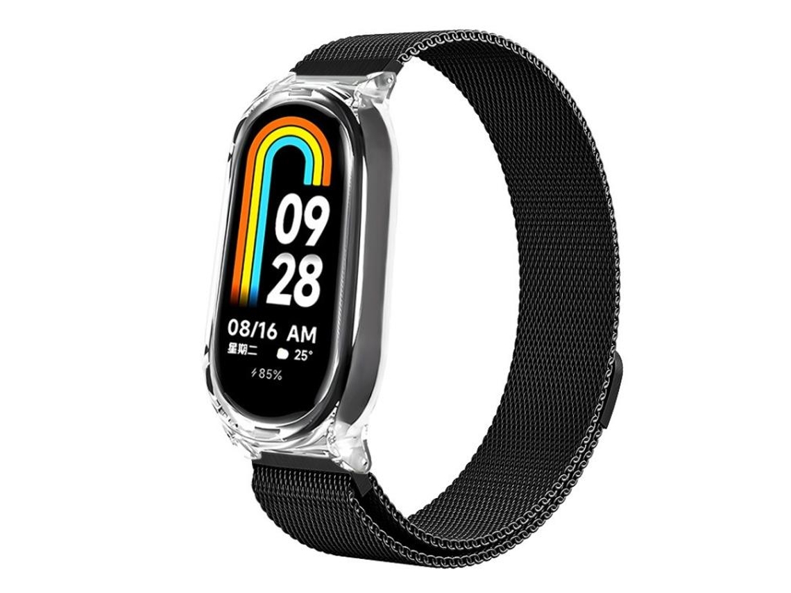 Capa e Bracelete para Xiaomi Smart Band 9/8 XIAOMOYU em PC transparente e metal preto