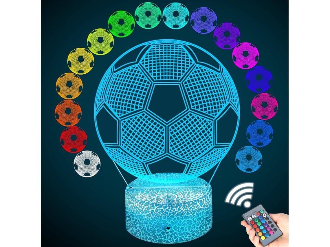 Luminária Noturna 3d de Futebol para Crianças, Lâmpada com Ilusão de Futebol 3d, Futebol BRILVIBERA