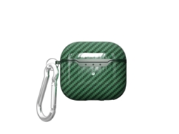 Capa protetora para fones de ouvido AirPods 4 em TPU com textura de fibra de carbono, resistente a impactos e com gancho. GIECY