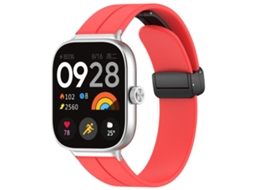 Bracelete Para Xiaomi Band 9 Pro / 8 Pro / Redmi Watch 6 / 5 - Silicone - Cabeça Chata - Fivela Preta Vermelha