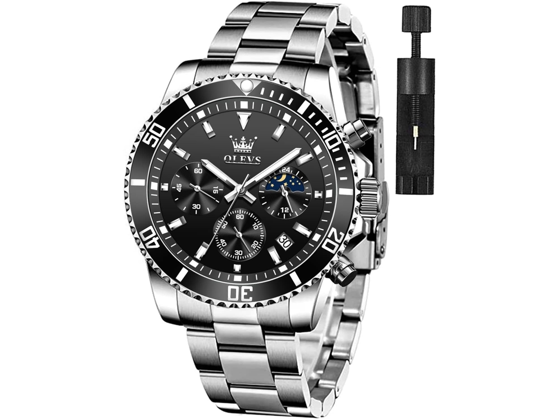 Lurelia Relógio Digital Masculino, Movimento De Quartzo, Cronógrafo, Cronómetro, Luminoso, 41 Mm, 1,6 Polegadas, Aço Inoxidável, Vidro Mineral, Preto