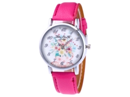 Reloj De Mujer Zhoulianfa Ginebra Correa De Cuero Daisy Patrón F-458a Rojo Rosa