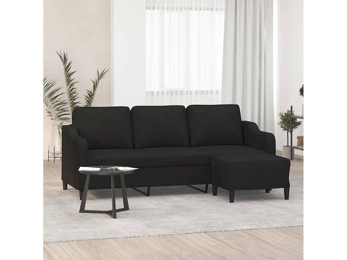 Vidaxl Sofá De 3 Lugares Com Apoio De Pés 180 Cm Tecido Preto