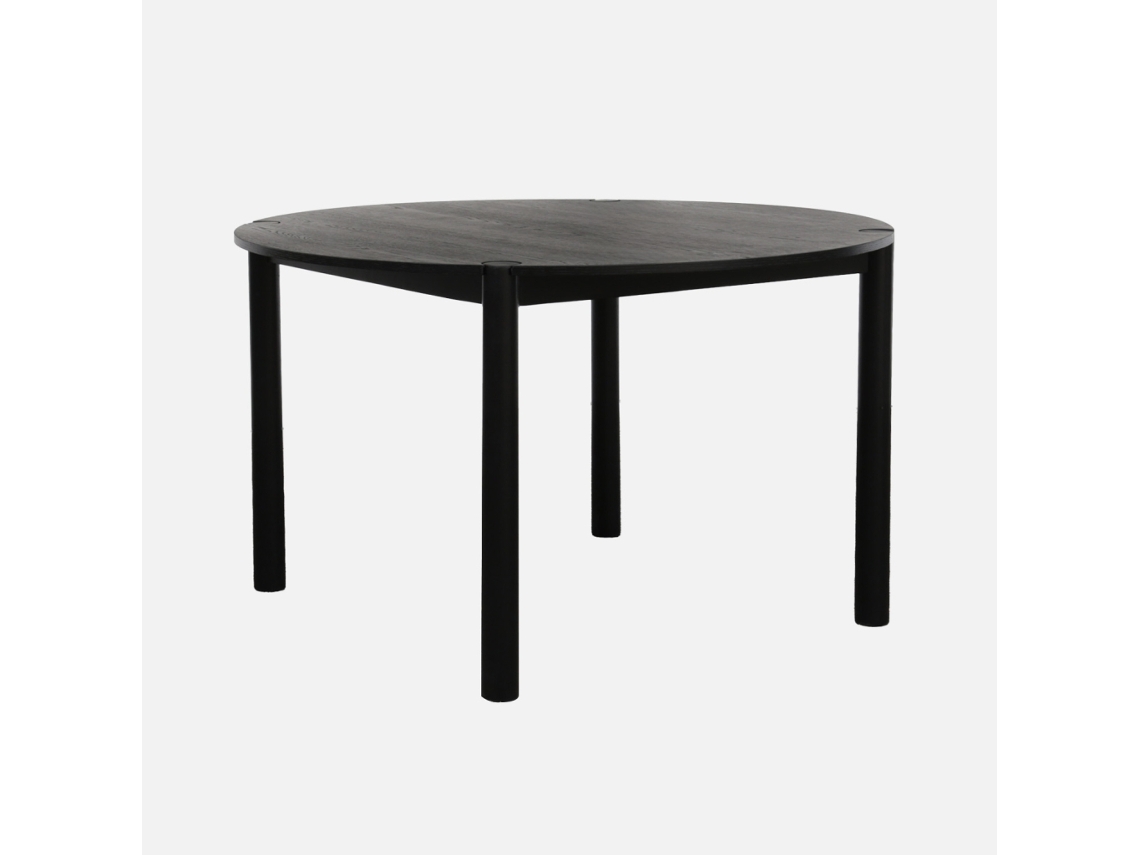 Mesa De Jantar Redonda De Madeira De Seringueira, 4 Lugares, Preto