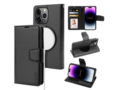 Capa Magsafe Para Iphone 14 Pro Max Hanman Pele Sintética Preto