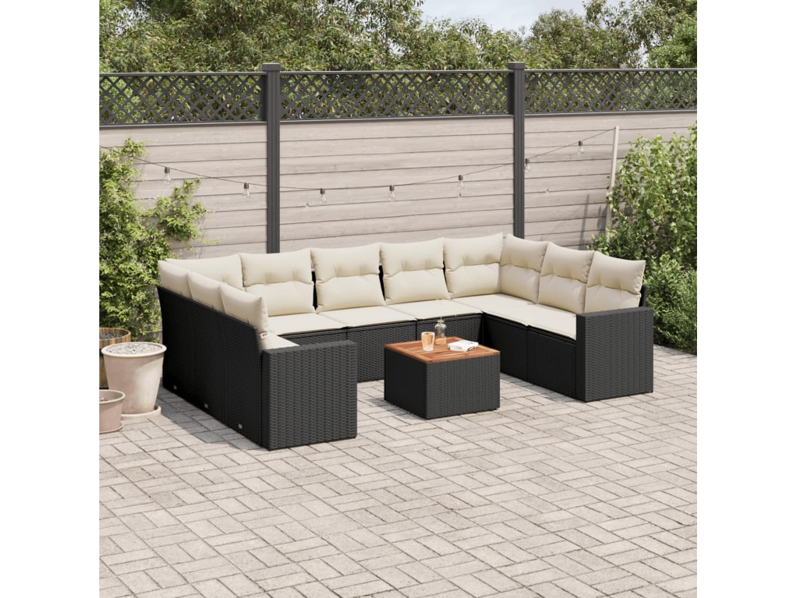 Vidaxl 10 Pcs Conjunto Sofás De Jardim C/ Almofadões Vime Pe Preto