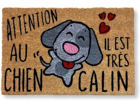 Tapete de Entrada KOKO DOORMATS Attention Au Chien (Castanho - 60 x 40 x 1.50 cm - Fibra de Coco e Base de PVC)