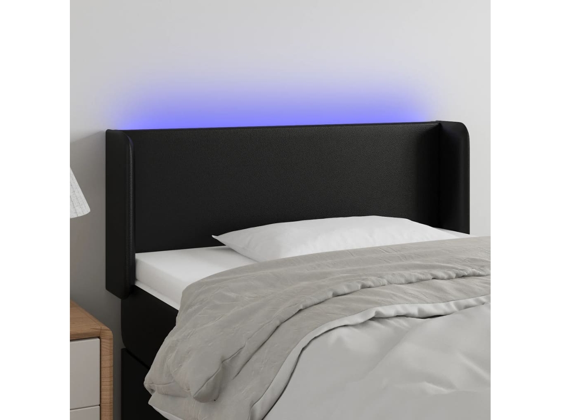 Vidaxl Cabeceira De Cama C/ Led Couro Artificial 83x16x78/88 Cm Preto