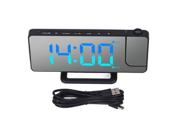 Relógio Despertador Digital LED com Projeção Espelho Luz RGB Porta USB 7,4 polegadas