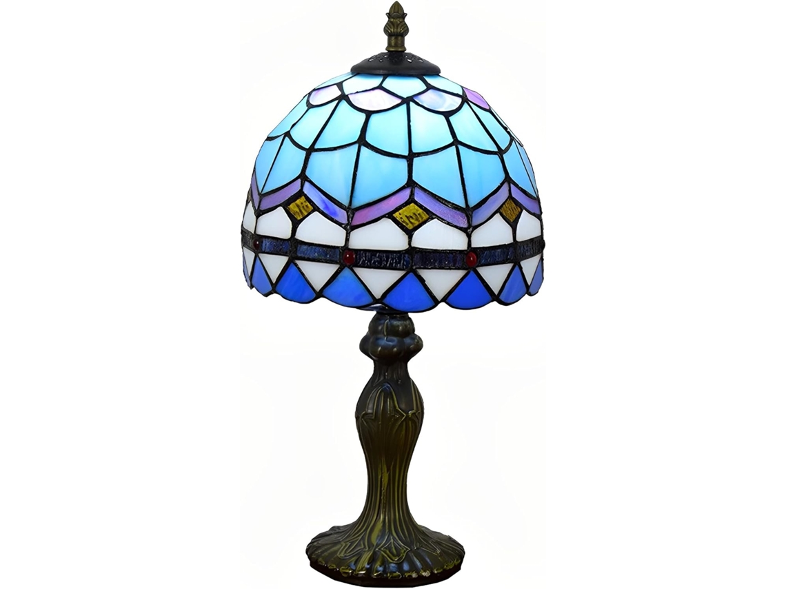 Abajur De Mesa Náutico Estilo Tiffany Em Vitral Azul Mediterrâneo, Para Leitura, Cabeceira, 20x20x35 Cm, Decoração Para