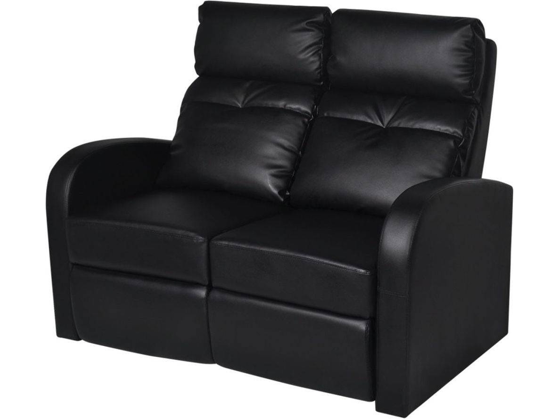 vidaXL Poltrona reclinável com 2 lugares couro artificial preto