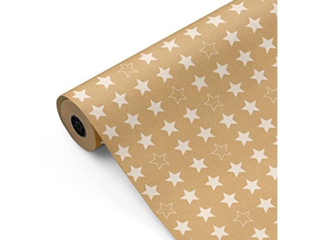 Bobina De Papel De Presente, Rolo Grande 62cm X 100m • Kraft Estrelas • Ideal Para Lojas Negócios Comércio Embalar Presentes Aniversários Fiesta Paper