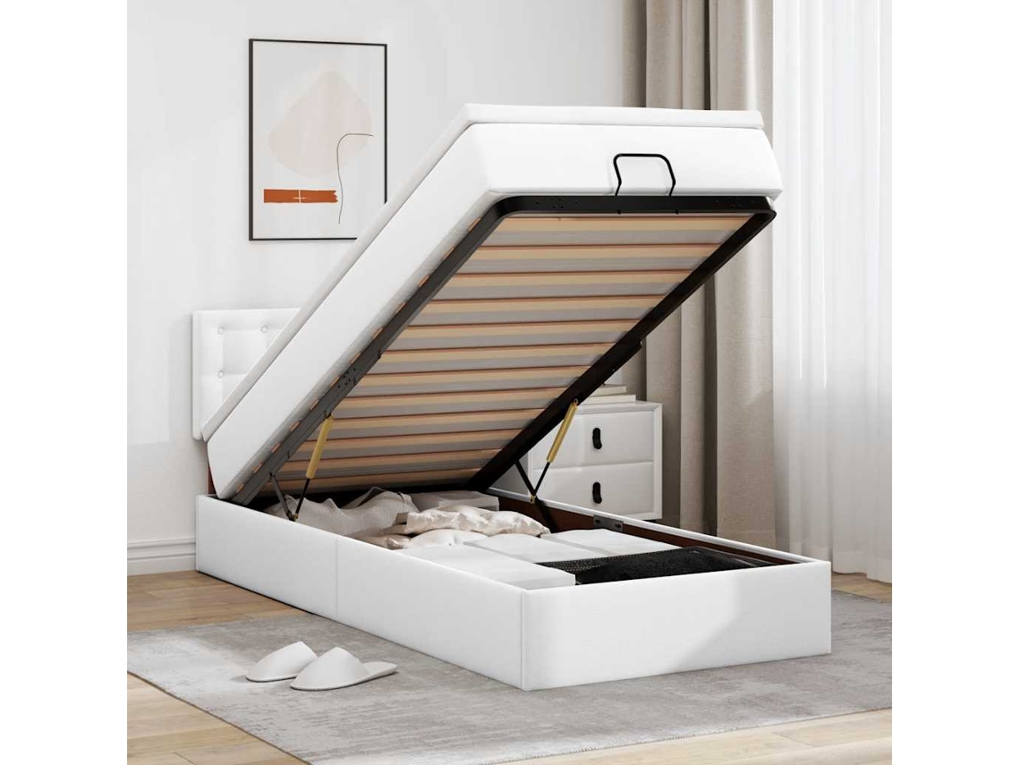 Vidaxl Cama Otomana Com Colchão 80x200 Cm Couro Artificial Branco