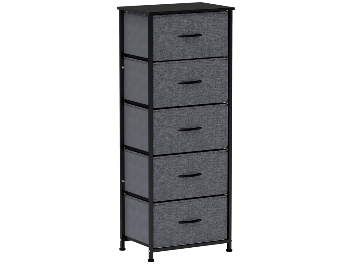 Cômoda De 5 Gavetas, Armário De Armazenamento Em Tecido Dobrável - Estrutura De Aço Preto - 45 X 30 X 116 Cm Cinza Escuro
