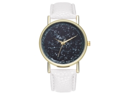 Relógio de quartzo unissex com pulseira de couro PU e mostrador com tema do universo (branco)
