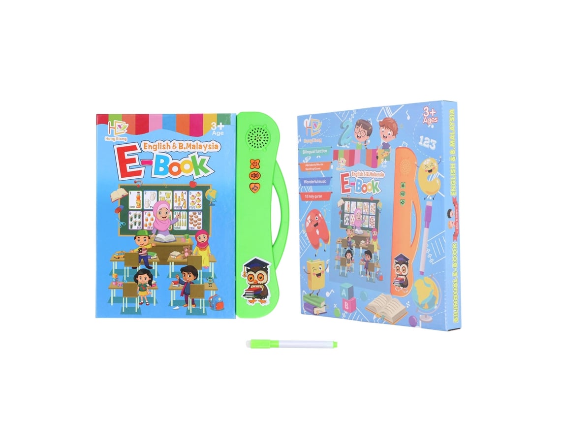 Ats livro de Sons Eletrônicos Abc para Crianças com Lápis: Aprendizagem de Animais, Frutas em Inglês e Malay Verde