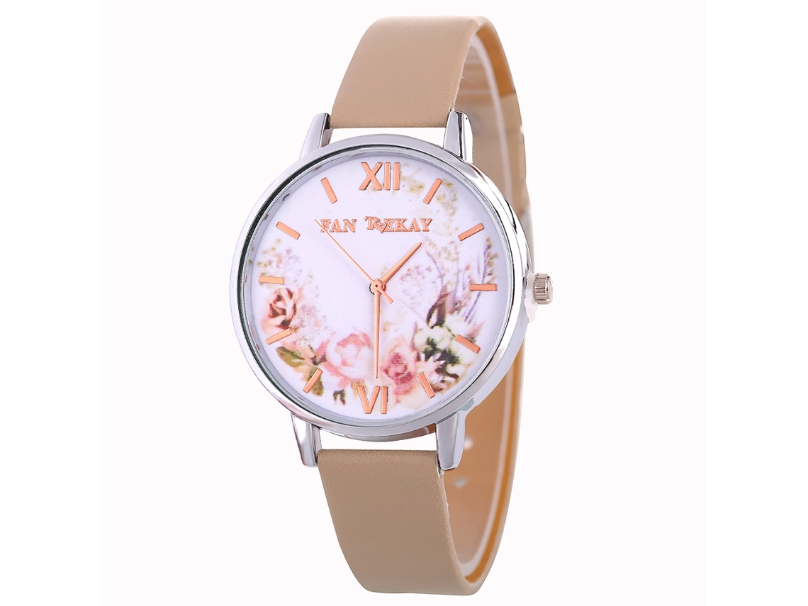 Relógio de Pulso Feminino de Quartzo com Pulseira de Couro Pu Estilo Simples e Elegante (bege)