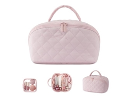 2 Peças Conjunto de Malha de Algodão Macio e Resistente para Viagem de Maquiagem ZSANFS (rosa 25*14*13cm)