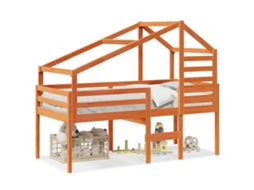 Cama Alta com Telhado MAISON EXCLUSIVE em Pinho Maciço Castanho 80x200 cm