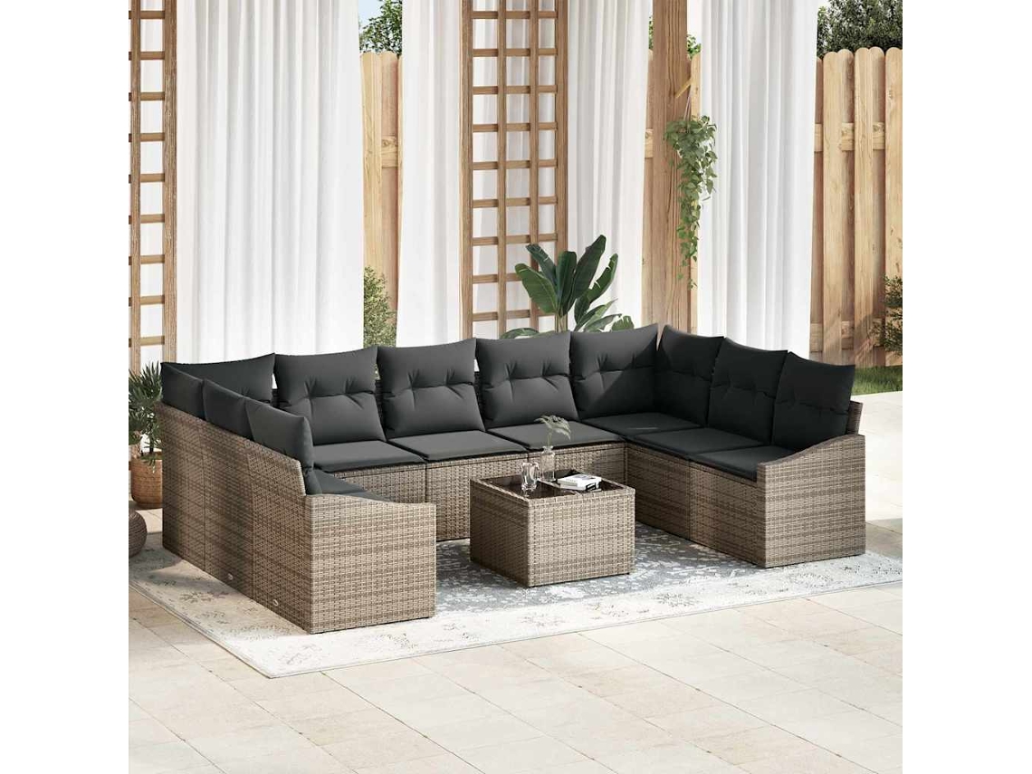 Vidaxl Conjunto de Sofá de Jardim Cinzento claro Vime Pe