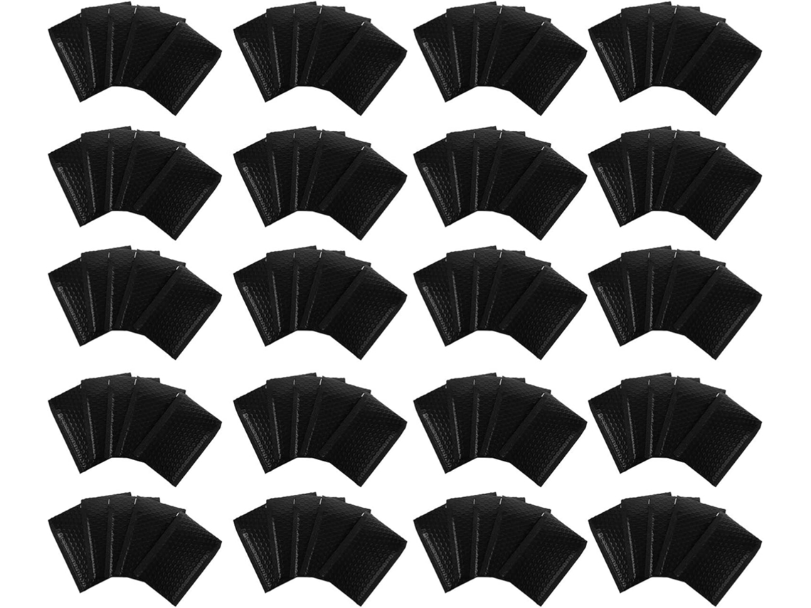 Pacote de envio com bolhas pretas, 100 unidades.