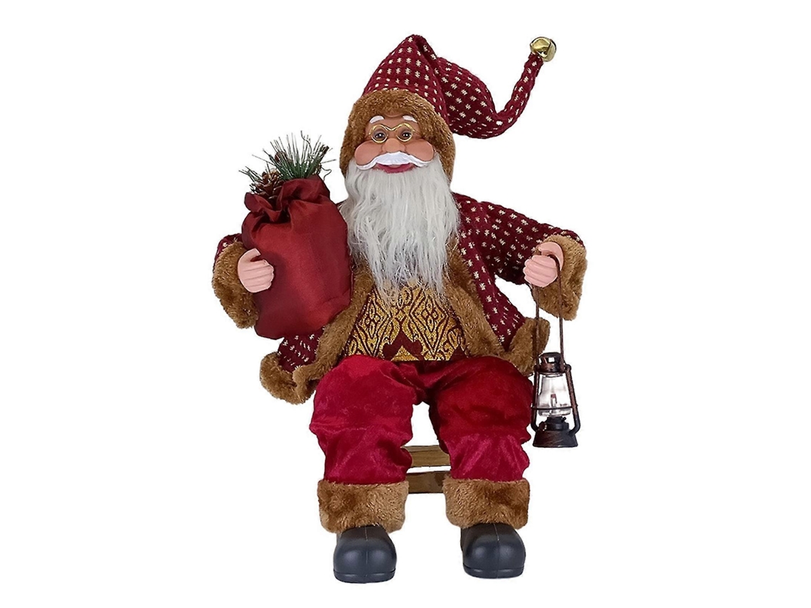 Rebe papai Noel Sentado 50cm de Vinil e Plástico para Decoração de Natal em Casa Presente Artesanal Vino Rojo Oro