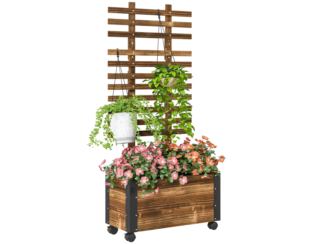 Floreira de exterior MDUG de madeira com treliça, 65x31x147cm