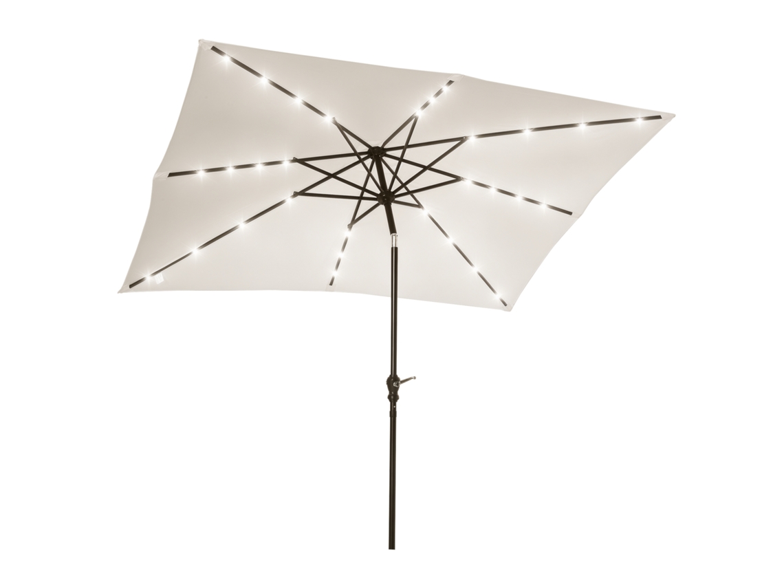 Guarda sol de Terraço Exterior 268x205x248cm com Teto Inclinável Até 45°,luzes Led Solares e Manivela bege Claro BTFORUS