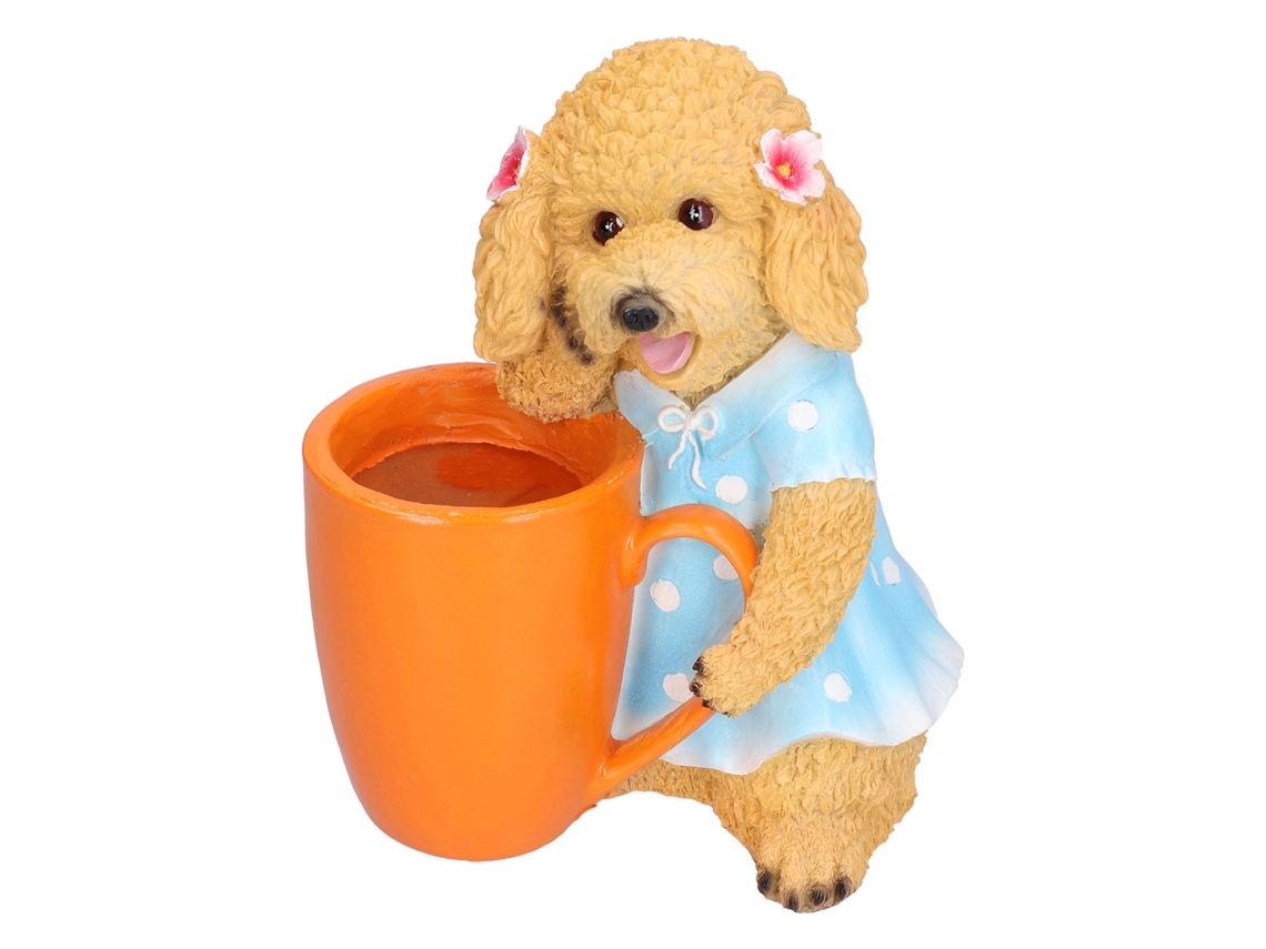 Ornamento Vaso Cão Resina Pintado à Mão Decorativo Jardim S/MARCA