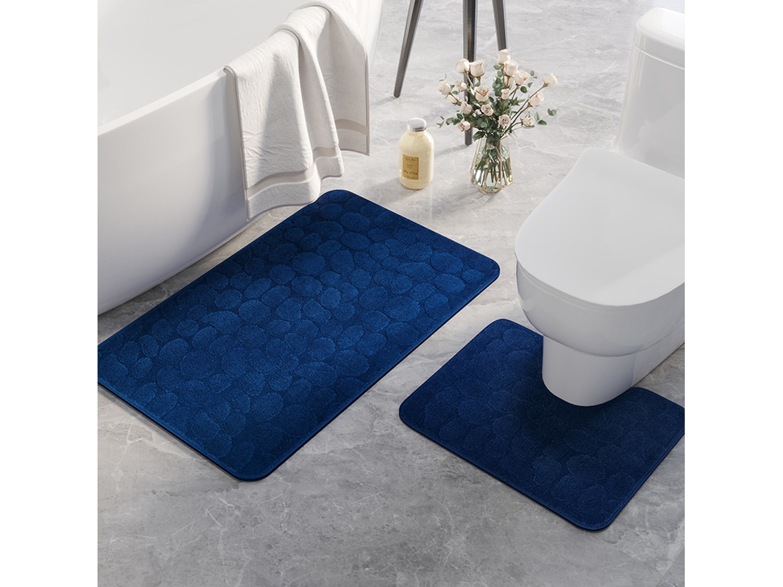 Tapetes de Banho Antiderrapantes Absorventes de Secagem Rápida para Decoração de Banheiro Azul Escuro EVELTEK 40X60cm