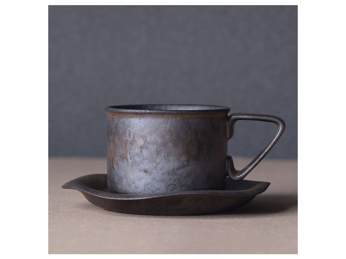 2026 taza de Café e Taza de Chá Artesanal Estilo Japonês com Prato Dourado