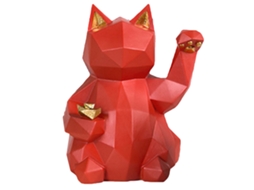 Figura De Gato Fortune Laxiscreed Vermelha Em Eco Resina Para Decoração Elegante