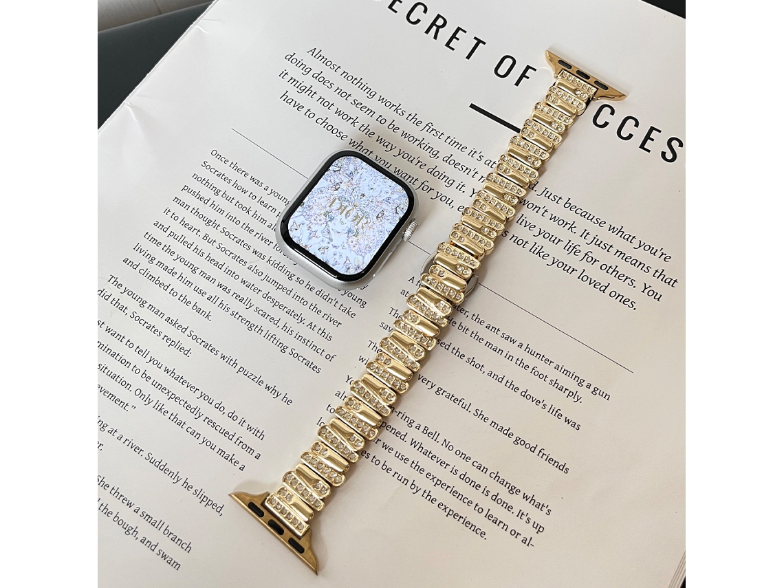 Compatível Com Apple Watch S10 Ultra, Huawei Watch 5 4, Xiaomi S4, Gt6 Pulseira De Metal Irregular Com Engaste Diamantes