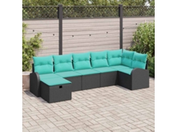 Vidaxl Conjunto De Sofá De Jardim Com Almofada 7 Pcs Preto Vime Pe