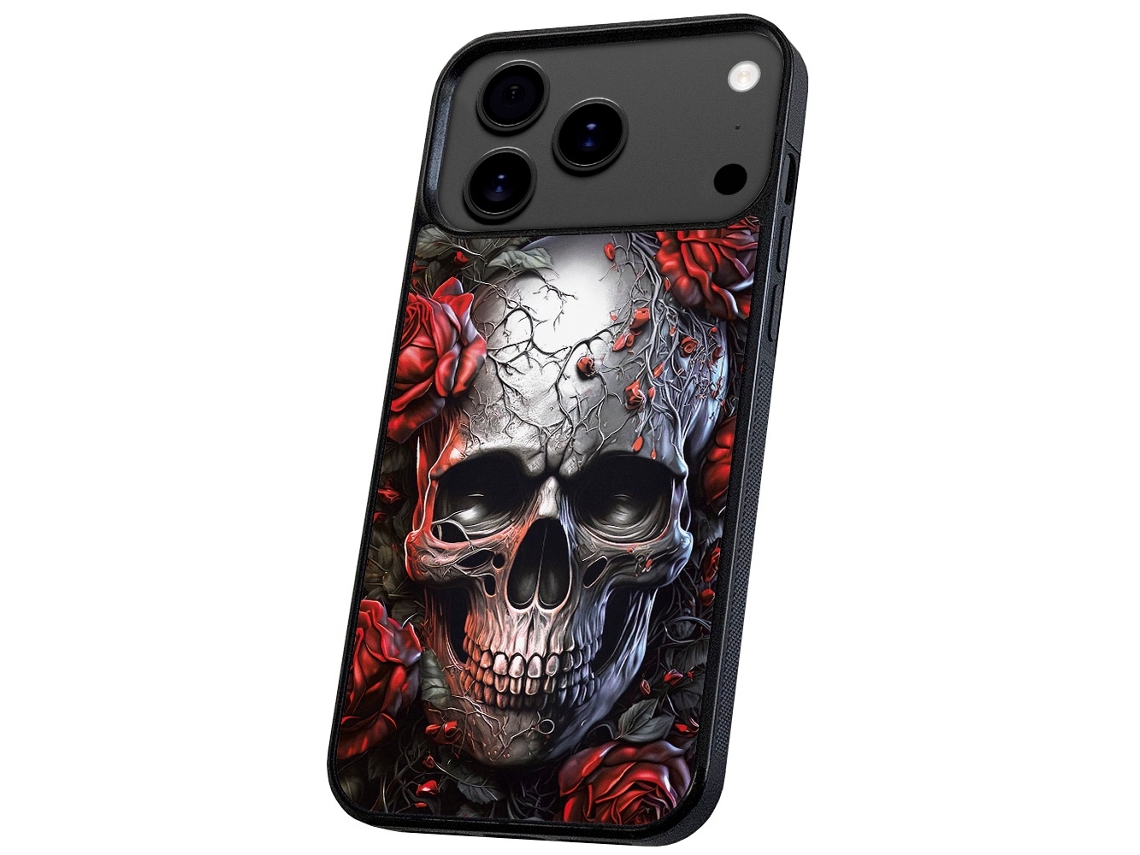 Capa Para Iphone 17 Pro Max Com Estampa De Caveira E Rosas