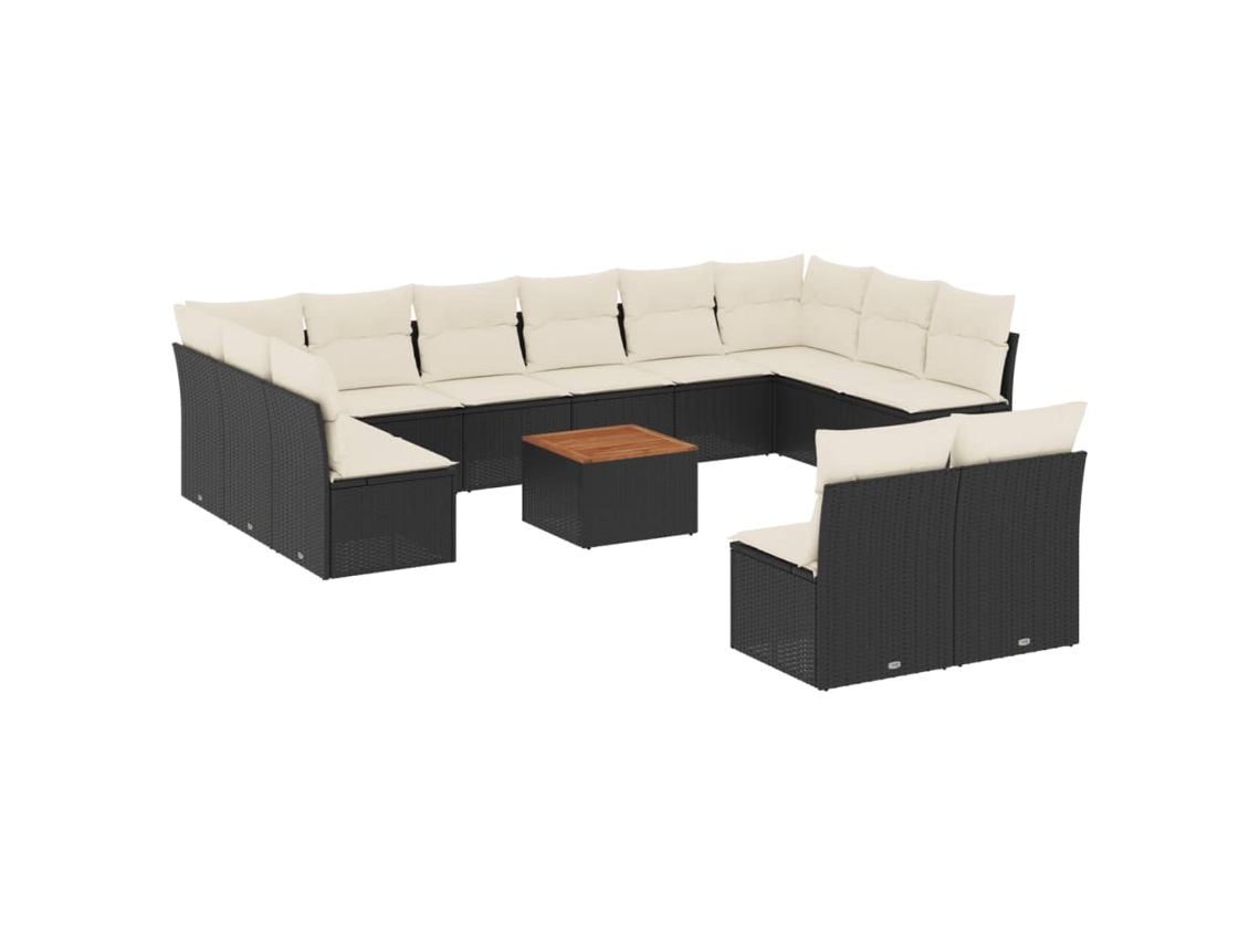 Conjunto de 13 Sofás de Jardim com Almofadões Vime Pe Preto MAISON EXCLUSIVE