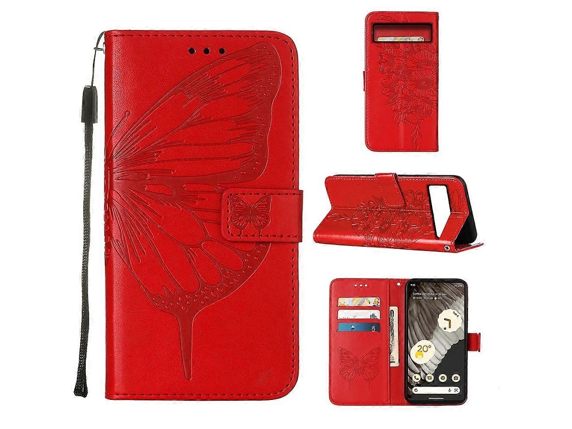 Capa De Couro Com Estampa De Borboleta Em Relevo Para Google Pixel 8