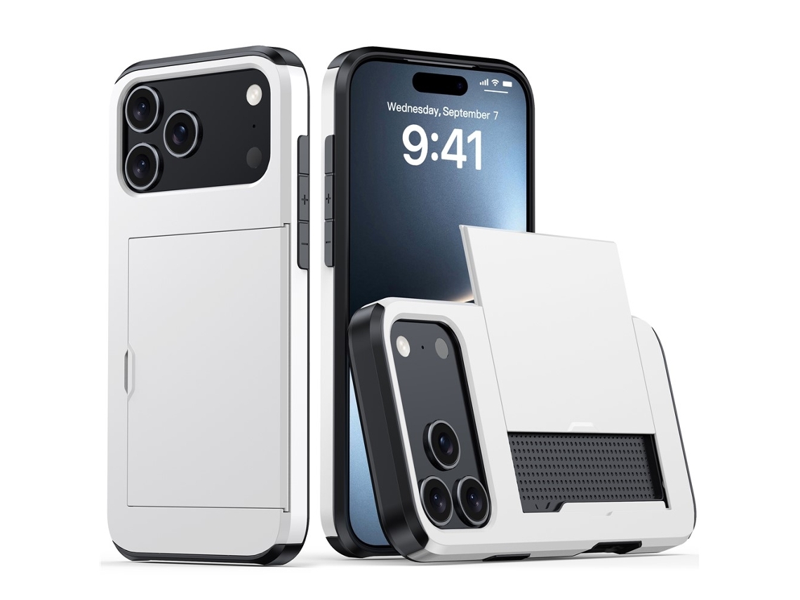 Capa Híbrida Para Iphone 17 Pro Com Compartimento Para Cartão, Branca