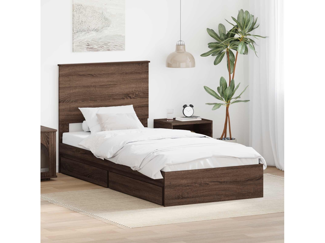 Vidaxl Cama Com Armazenamento Com Gaveta Carvalho Marrom 75 X 190 Cm