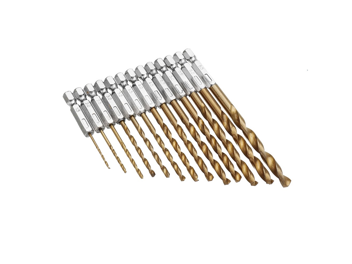 Conjunto de 13 brocas helicoidais de aço rápido de 1/4" (1,5 a 6,5 mm) S/MARCA