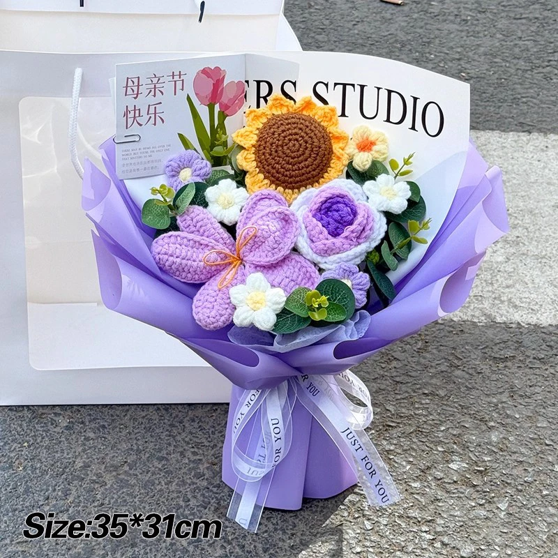 Buquês de Crochê, Buquês de Formatura, Buquês de Tricô, Presentes com Flores Artificiais MDUG
