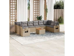 Vidaxl 11 Pcs Conjunto Sofás De Jardim C/ Almofadões Vime Pe Bege