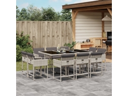 11 Pcs Conjunto Jantar P/ Jardim C/ Almofadões Vime Pe Cinza Dkd Home Decor