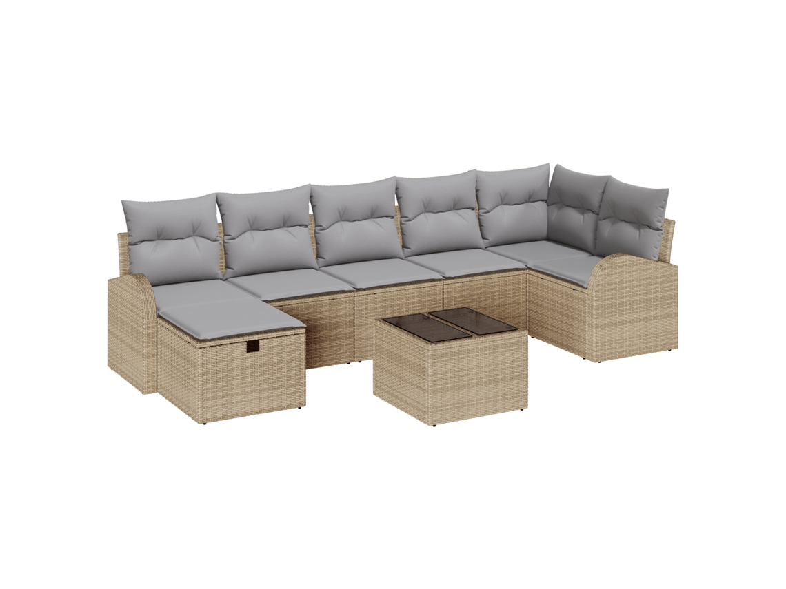 Conjunto 8 Conjunto De Móveis Para Exterior Vidaxl Bege Vime Pe (55 X 55 X 37 Cm)