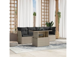 Vidaxl 5 Pcs Conj. Sofás Jardim C/ Almofadões Vime Pe Cinzento-claro