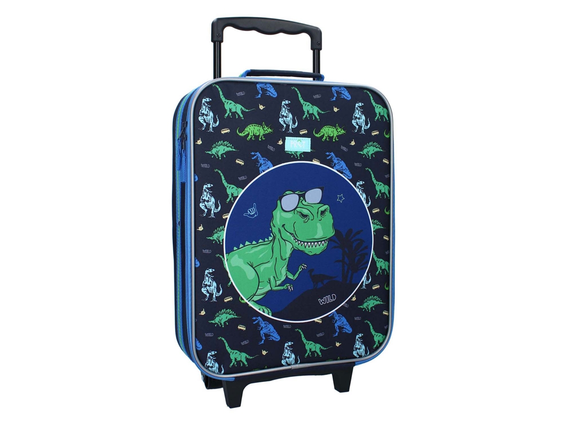 Mala De Viagem Infantil Vadobag Com Rodinhas, Estampa De Dinossauro Azul.
